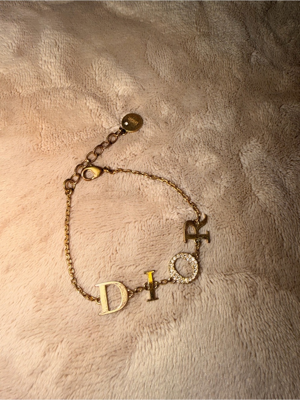 Dior Gold-Tone Letter Bracelet with Crystal 'O' Accent